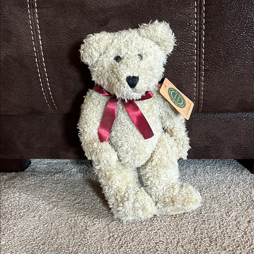 Charming Cream Teddy Bear with Red Bow